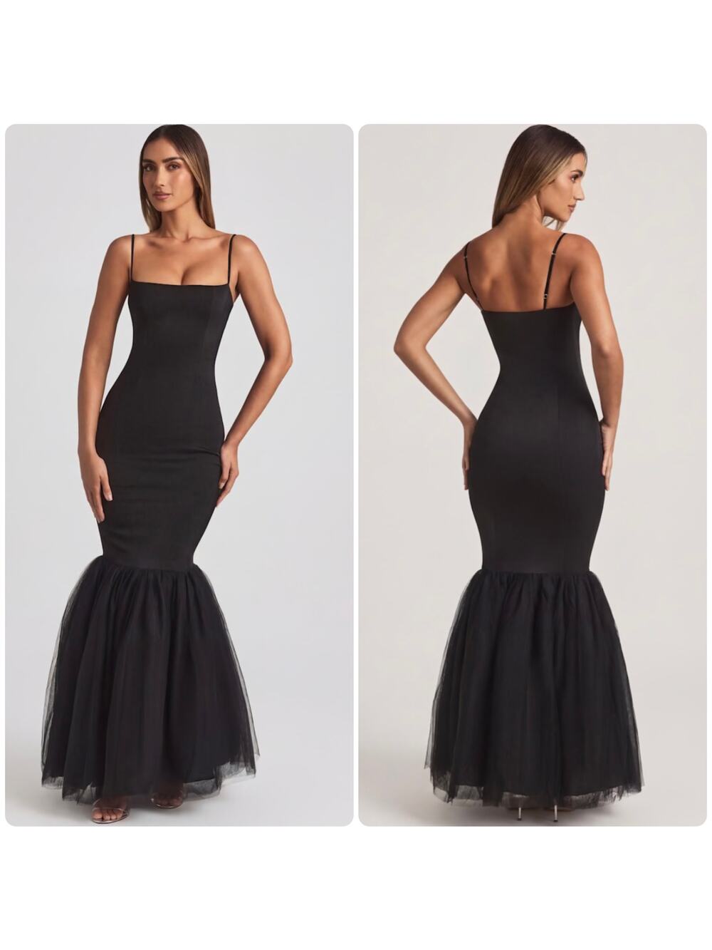 Oh Polly Adelpha Tulle Hem Fishtail Gown Maxi Dress in Black size 6 New